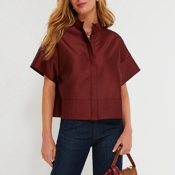 Tuckernuck Tops - NWT Tuckernuck Dupioni Sofia Shirt Merlot Trapunto Stitch
